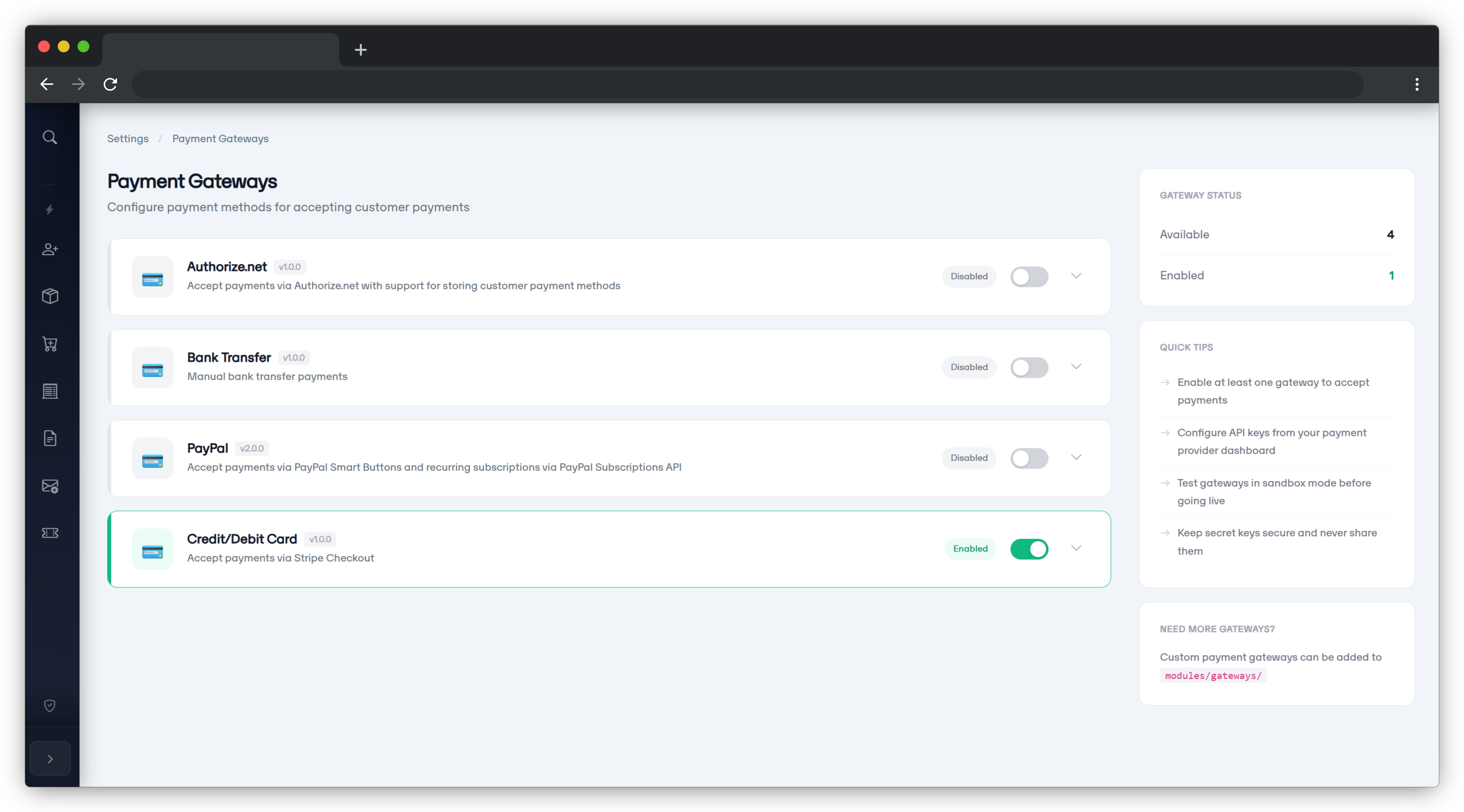 Payment Gateways Screenshot